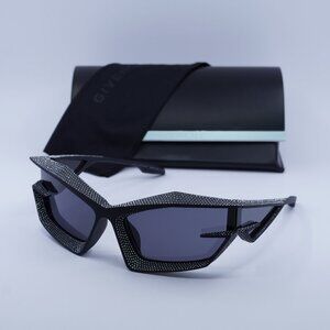 Givenchy GV40082I 02A Geometric Sunglasses - Black with Stones/Grey